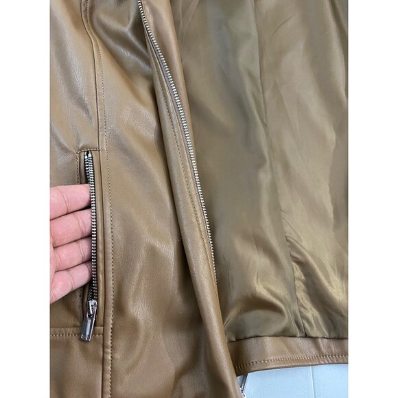 APT.9 Imitation Leather Moto Jacket, Brown Women L, Zip Pockets Biker - Picture 6 of 11